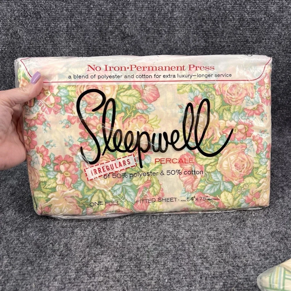 Sleepwell Full Size Fitted Flat Sheets Pillowcases Green & Pink Floral New Irreg